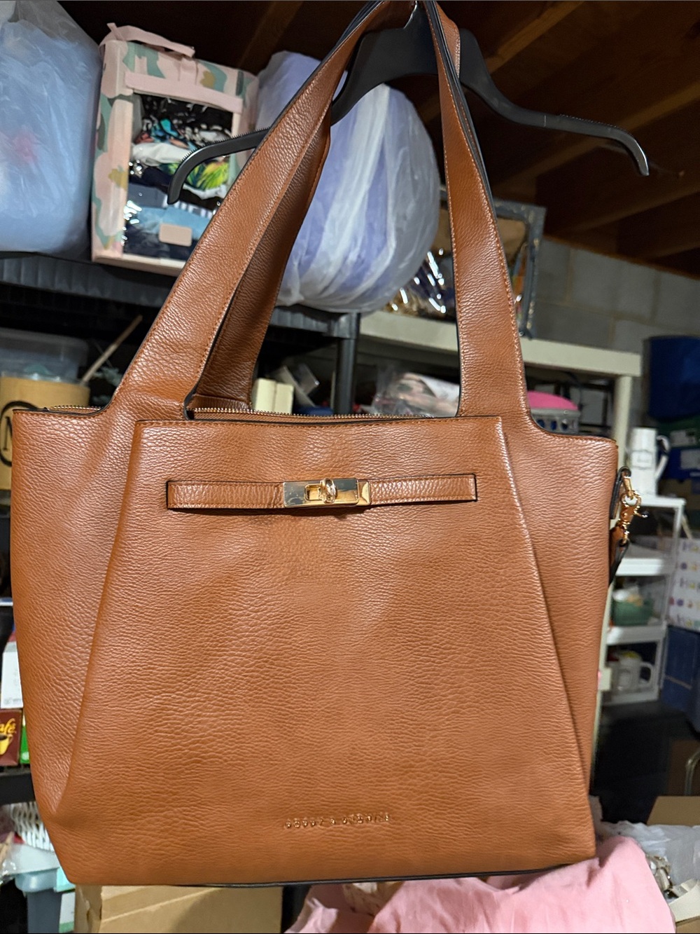 Poppy & Peonies Chestnut Leather Anniversary Tote with Gold Hardware